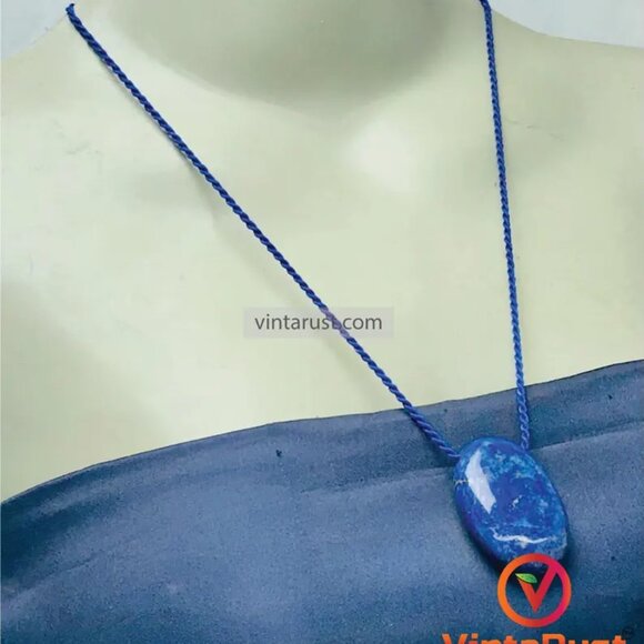 Lapis Lazuli Pendant Necklace, Gemstone Oval Shape Necklace Natural Good Quality - Picture 5 of 11